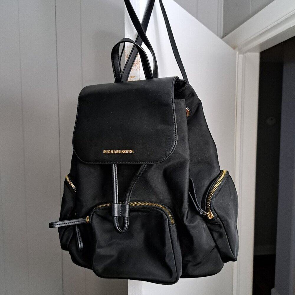 Michael Kors Large Abbey Cargo Nylon Drawstring Backpack Black